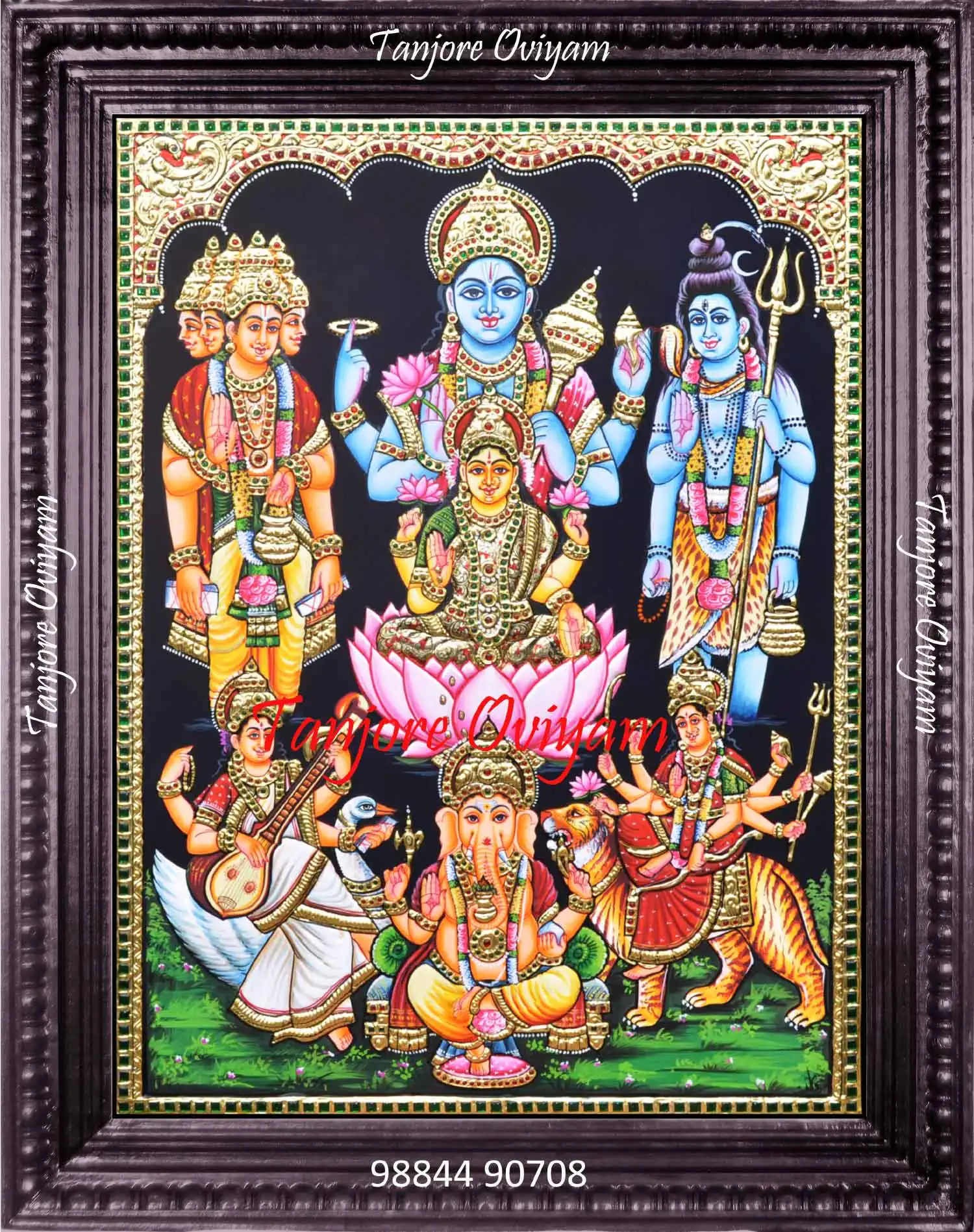 Seven Gods in One Frame Tanjore Painting – Traditional Handmade Tanjore God Art